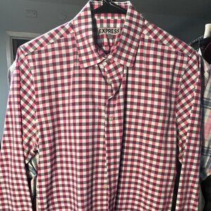 Express Burgundy & Grey Check 100% Cotton Long-Sleeve Button-Up SZ Small